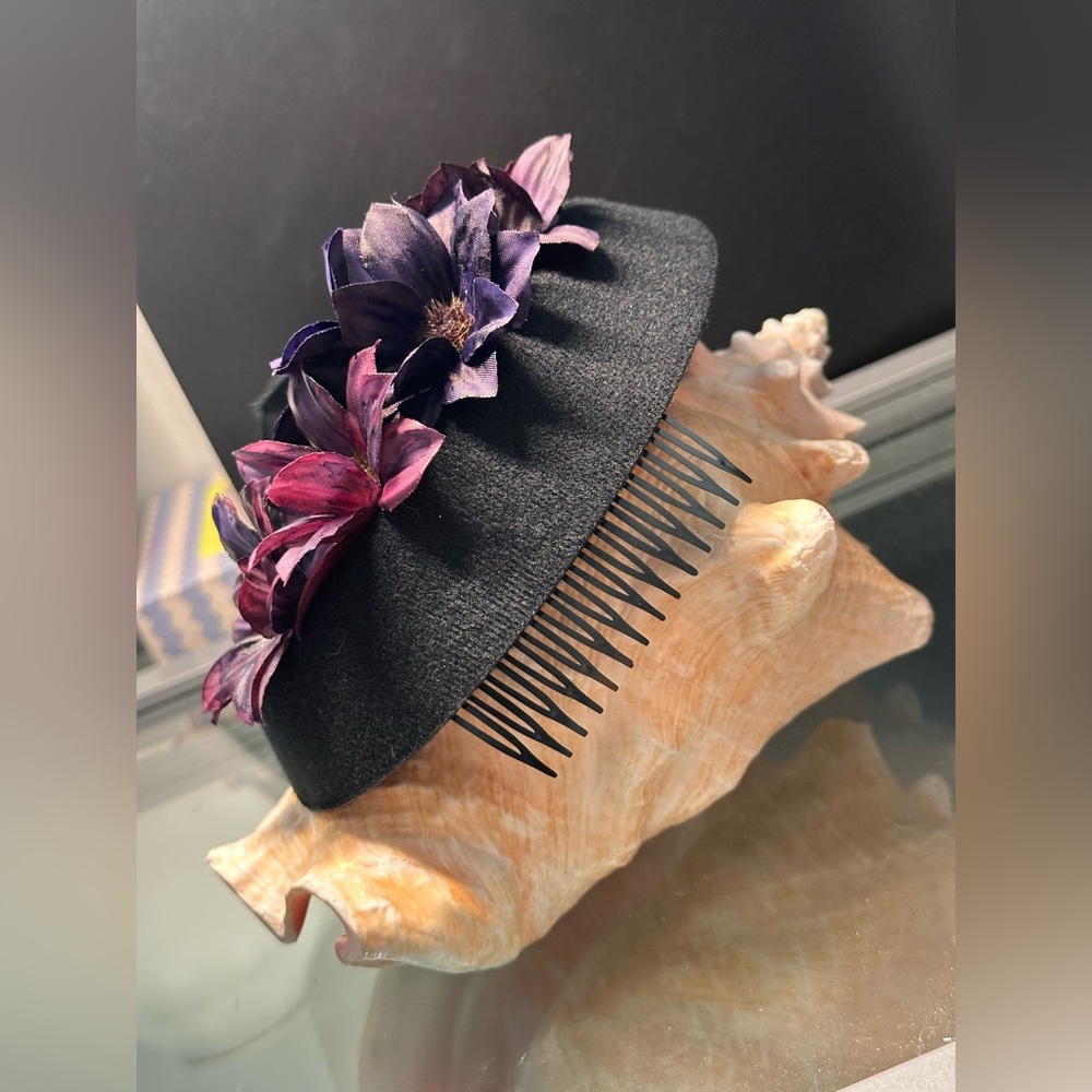 DARK PURPLE AND BLACK  FASCINATOR hat / hair  Accessories - Picture 13 of 14